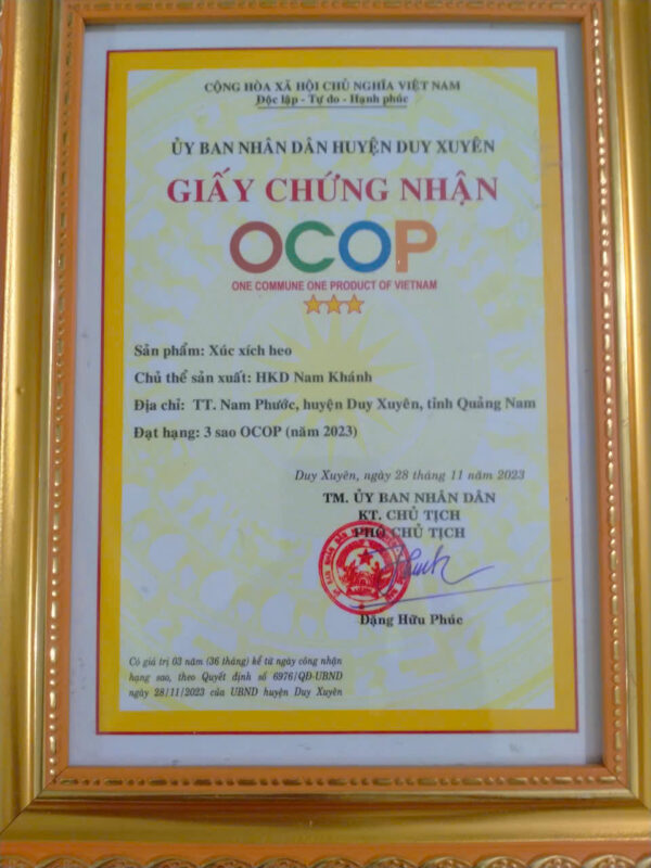 Giấy chứng nhận đạt chuẩn xúc xích heo Nam Khánh